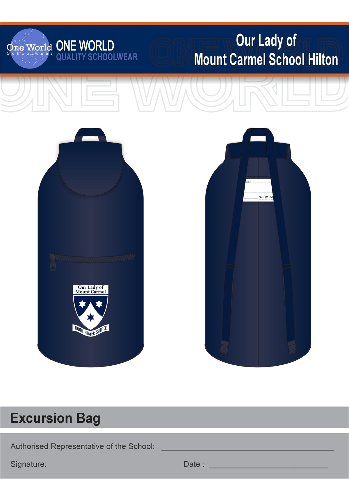 Excursion Uniform Excursion Bag - Screen Printed Logo – Our Lady of Mount Carmel School ...
