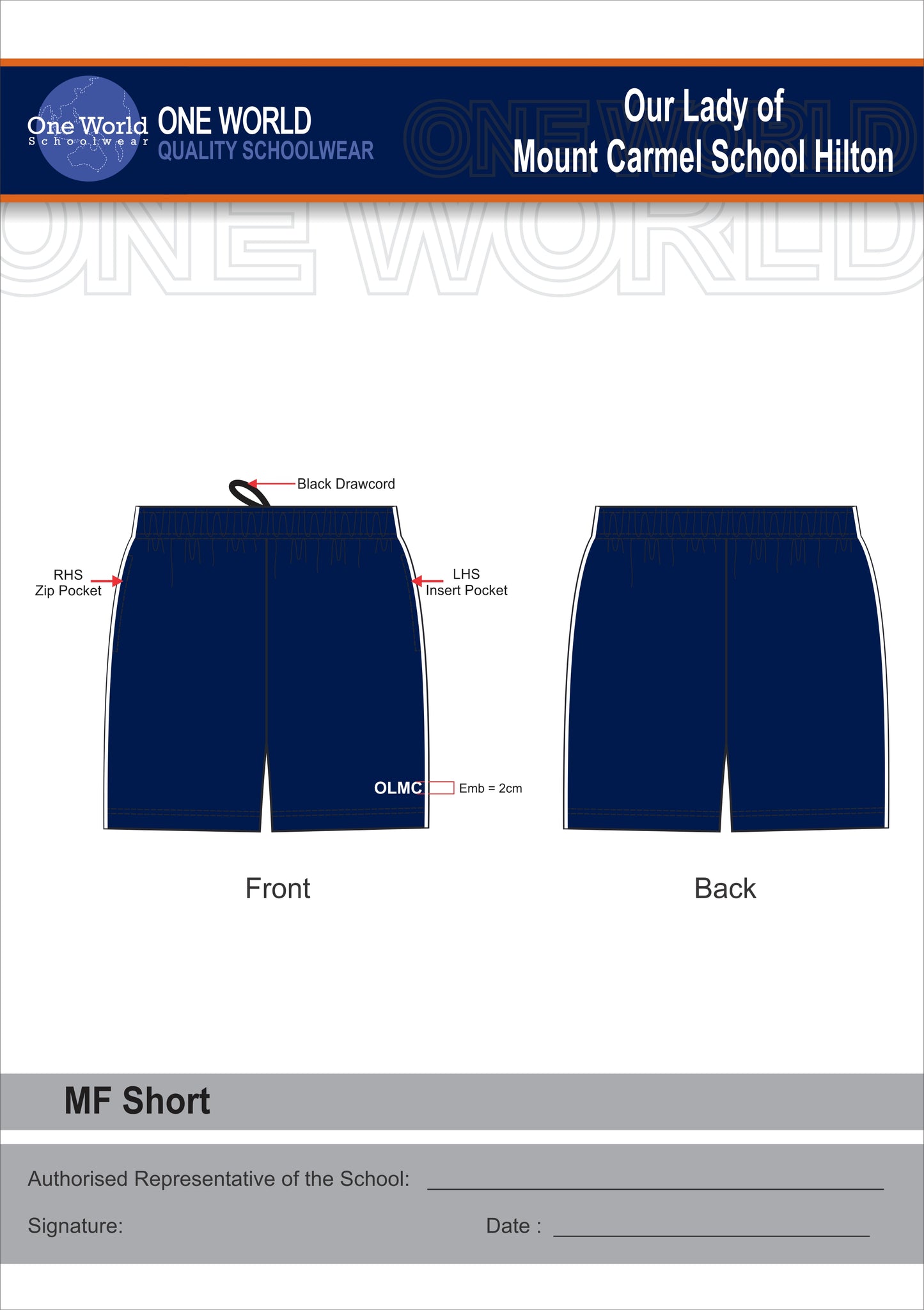 Sports Short - Navy -  Embroidered Logo